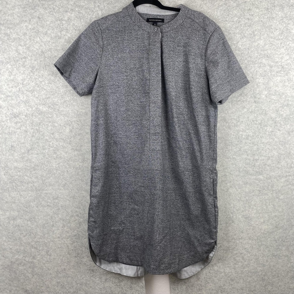 Banana Republic Shirt Dress Womens 10 Gray Short Sleeve Collared Work Office